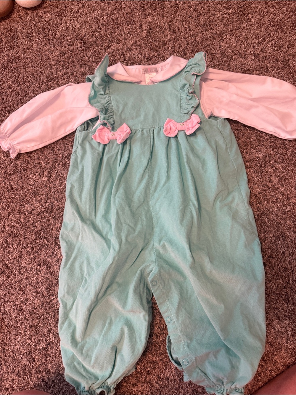 Petit Ami mint Green Romper with Pink Bows